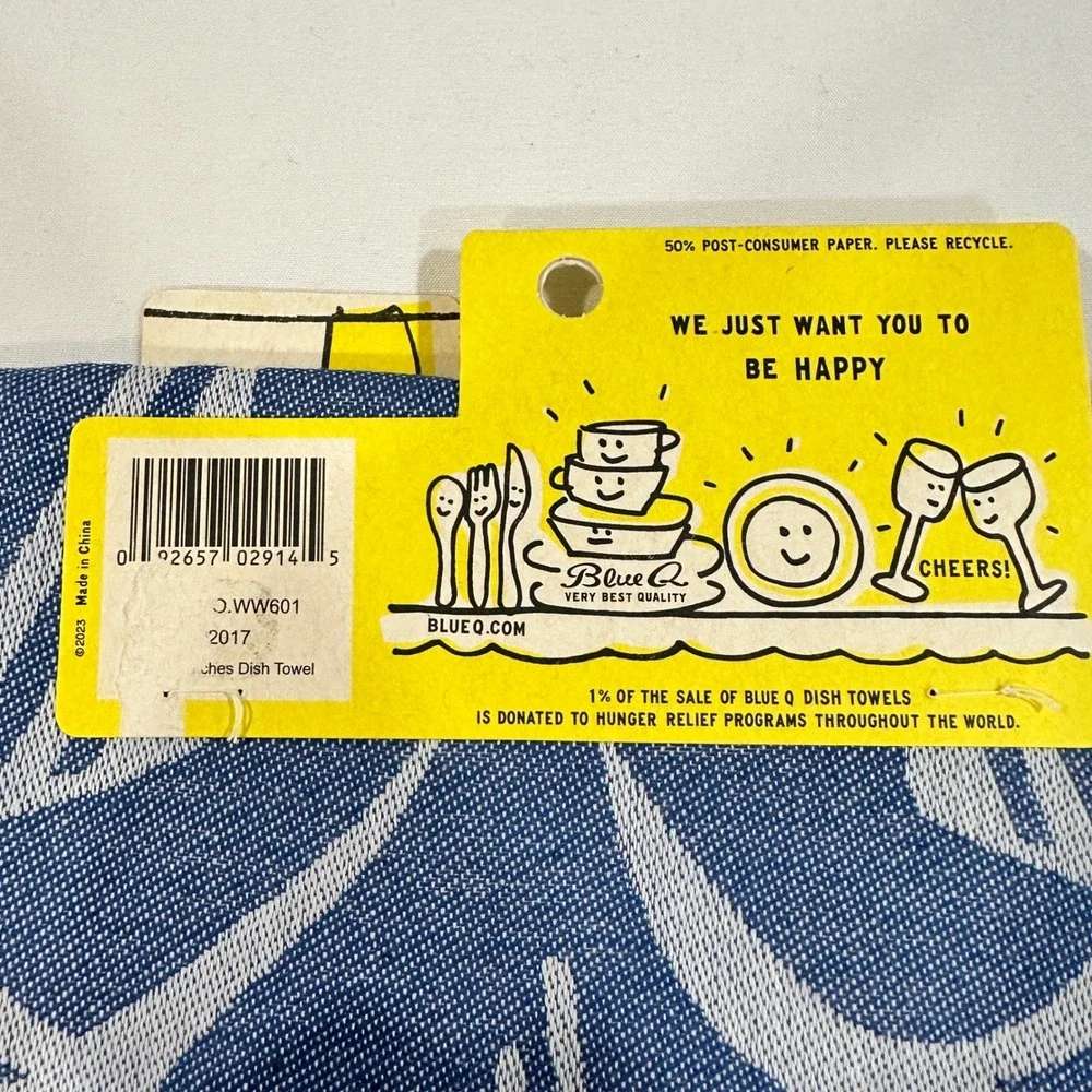 Blue Q Dish Towel Eat Up Bitches Blue Floral Cotton Novelty Kitchen Gift NWT